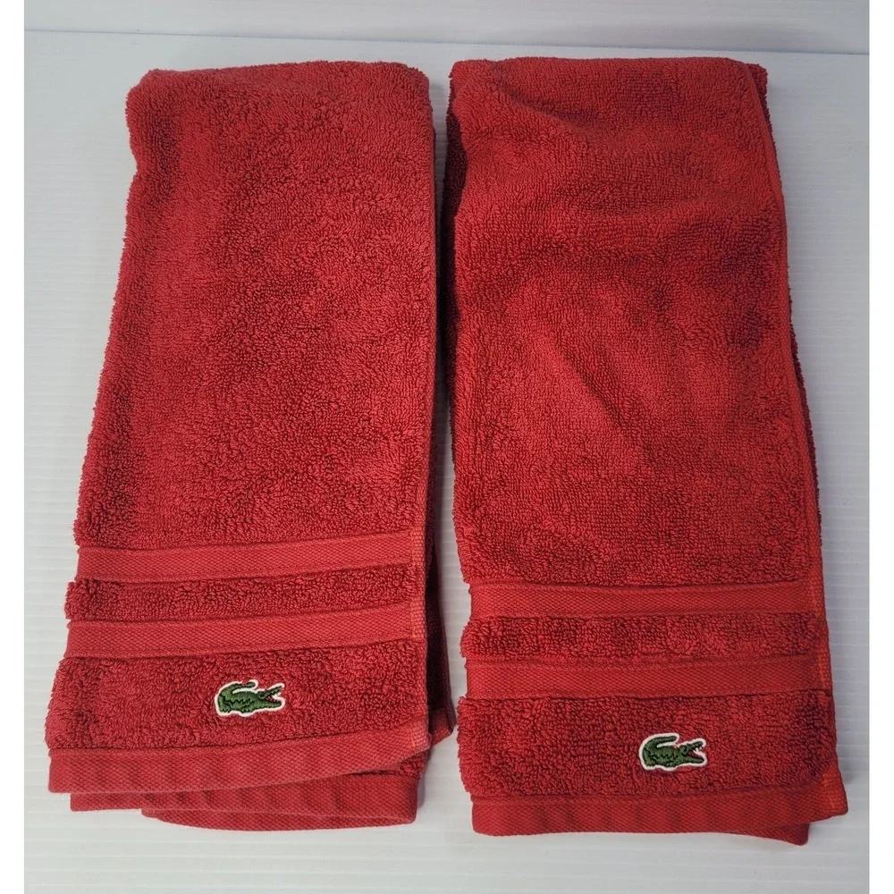 Lacoste Croc Red 100% Cotton Bath, Hand Towel & Washcloth Set